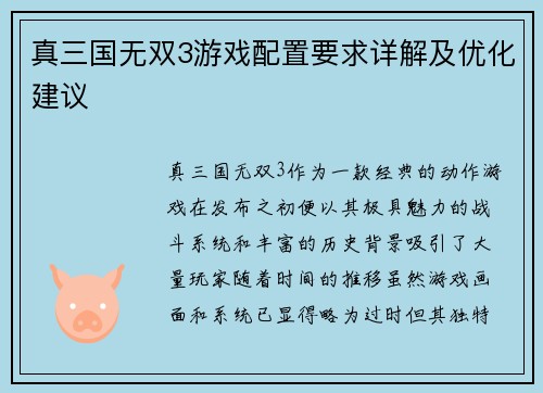 真三国无双3游戏配置要求详解及优化建议